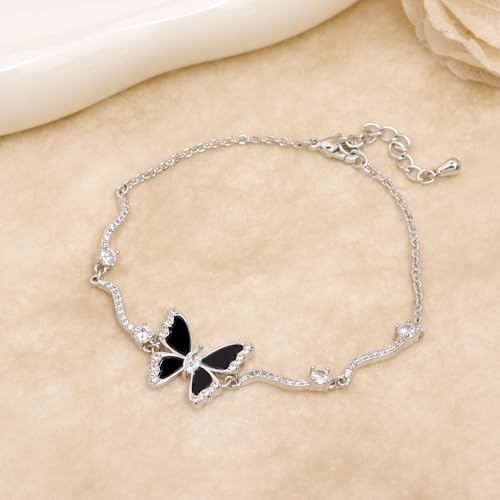 Dainty Bow Butterfly Rhinestone Link Bracelet for Women, Handmade Adjustable Bowknot Drop Cubic Zirconia Chain Bracelets Prom Jewelry Gift4