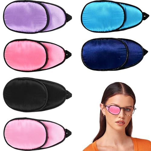 6 Pcs Silk Eye Patches for Adults Men Women Glasses Soft Glasses Patches to Cover Either Eye or Glasses,Applies to Cover Either Eye Amblyopia Strabismus and After Surgery (6 Colors)