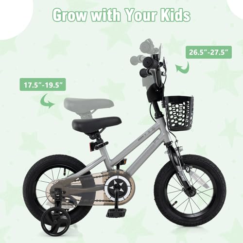Image of BABY JOY Starry Kids Bike, 12 14 16 18 Inch Bicycle with Training Wheels, Storage Basket, Adjustable Handlebar & Seat, Handbrake & Coaster Brake, Girls Boys Bike