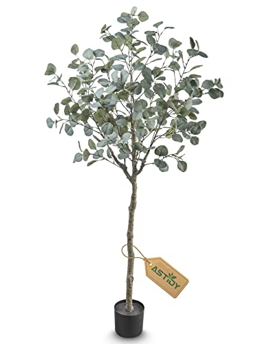 Astidy Eucalyptus Tree Artificial - 5Ft Faux Eucalyptus Tree In Pot - Fake Eucalyptus Plant - Silver Dollar Leaves Silk Trees - Artificial Tree For Home Office Living Room Floor Decor Indoor #TOP22