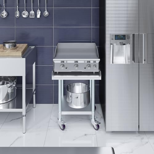 Image of AmGood Stainless Steel Equipment Stand - Heavy Duty, Commercial Grade, with Undershelf, NSF (24 inch Width x 24 inch Length + Casters)