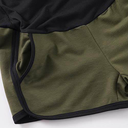 Maternity Summer Shorts Cotton Lounge Pregnancy Short Pants Full Panel Green XXL