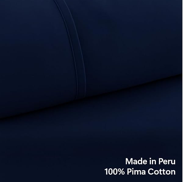 Peru Pima 285 Thread Count Percal Full Sheet Set - 100% Peruvian Pima Cotton, 4 Piece (Flat, Fitted, 2 Pillowcases) - Cooling, Crisp, Deep Pocket, Hotel Quality Bedding - Navy Blue by Peru Pima - Used condition - Image 3
