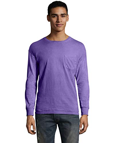 5.5 Oz 100% Ringspun Cotton Garment-Dyed Long-Sleeve T-Shirt Pocket L Lavender #TOP26