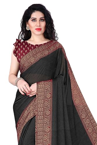 Image of MIRCHI FASHION Saree for Woman Chiffon Georgette Solid with Contrast Border | Lightweight Daily Wear Women's Sari and Printed Blouse Piece