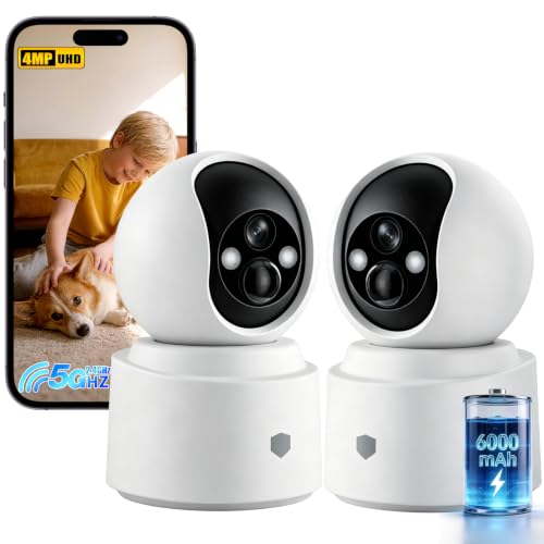 Image of Noonkey Wireless Surveillance Cam Indoor, 4MP HD Battery-Powered Camera with 6000mAh Battery, 5G&2.4G WiFi6, AI Motion Detection, 2-Way Audio, Color Night Vision for Home Security /Baby /Pet, 3K /2-Pack