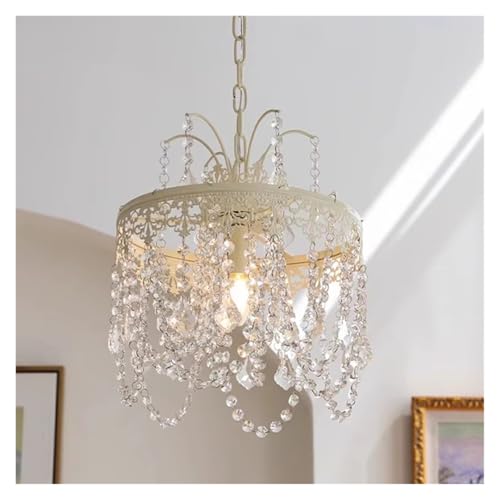 Lustre fer et cristal blanc suspension tête unique de style pays français