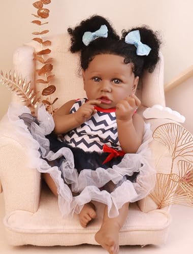Image of HOOMAI Lifelike Reborn Baby Dolls with Soft Body African American Realistic Girl Doll 22.8 Inch Best Birthday Gift Set