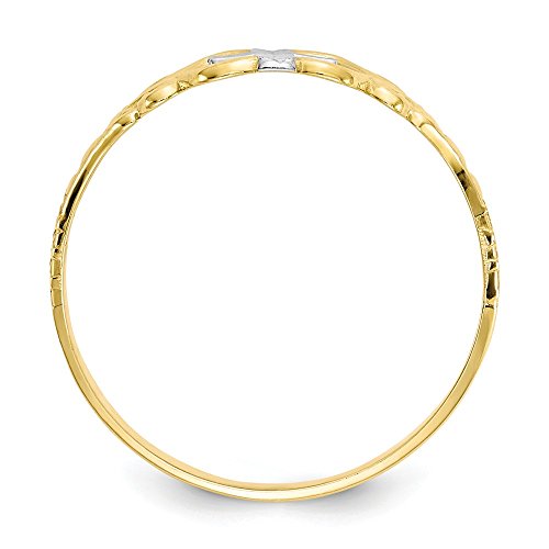 Solid 10k Yellow and White Gold Two Tone Polished Cross Ring (2mm)2