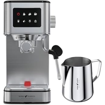 Barista Delicioso Portafilter Espresso Machine 20 Bar Touch Display Milk Frother Only 13.5 cm Wide 1.7 L Silver with 350 ml Stainless Steel Jug