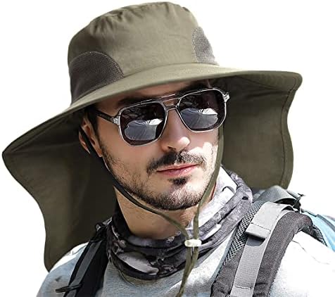 Camptrace Wide Brim UPF 50+ UV Protection Hiking Sun Hats Fishing Gardening Hats with Large Neck Flap for Womens Mens Nylon, Dark Khaki