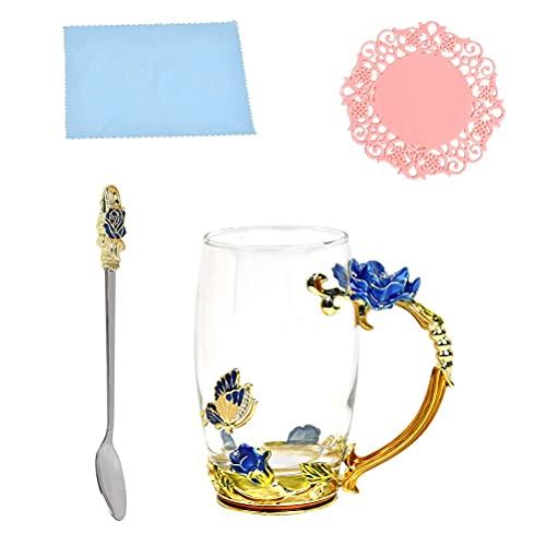 Taza de té con flores de vidrio, taza de té pintada con esmalte, taza de té con asa, se puede usar para espresso, té… - Imagen 8