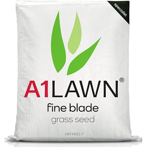 A1 Lawn AM Pro 7 Fine Blade Grass Seed, 5kg (125m2) - UK Premuim Quality, Low Maintenance Slow Growing, Fresh - Ideal for Patch Repair, Over Seeding, New Lawns & Thickening. DEFRA Approved Cover