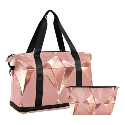Gold Rose Gold Oversized Travel Duffel Bag Large Carry On Airport Bag with Adjustable Strap for Trekking Multifunctional