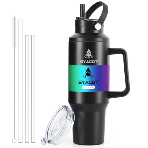 40 oz Tumbler with Handle and Straw or Convert to 40 oz Insulated Water Bottle Fits in Cup Holder. Stainless Steel Metal Water Flask with 2 Lids for Travel,Camping,Gym Sports Coffee Mug Thermal Cup