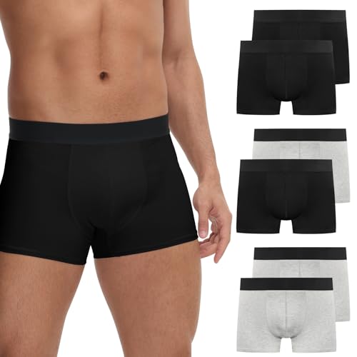 FALARY Boxershorts Herren Unterhosen Männer Retroshorts Ohne Kratzenden Zettel UnterwäSche Boxer Baumwolle Sportunterhosen für Herren 6er Pack Gr.3XL,Farbe Schwarz/Grau