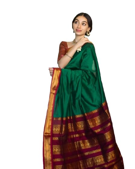 Image of ILAIYAAL CLOTHINGS Women's Kanjivaram Cotton Silk Saree South Indian Paithani Sari | gadwal cotton sarees with Zari Border and Blouse Piece - Suitable For All Indian Occasions and Festivals 191
