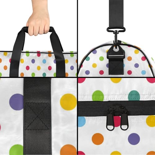 White Gym Bag for Womens Mens with Shoes Compartment, Coloured Dots Duffle Bag for Airplane Sport Gym Tote Bags Yoga Waterproof Weekender Travel Bag4