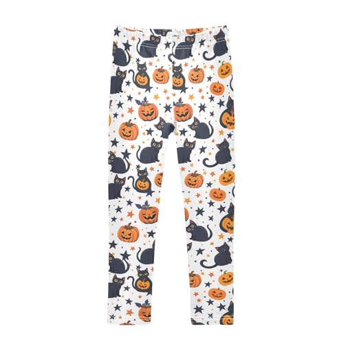 senya Girls Printed Leggings Yoga Pants Black Cat Pumpkin Pattern for Kids in 4t to 10 Years, 4T
