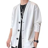 [Poperdision] カーディガン メンズ ジャケット 大きいサイズ コート 柔らかで 着心地のいい シンプル オシャレ ボタン カジュアル 無地 長袖 おしゃれ セーター ゆったり 春秋服white-2XL