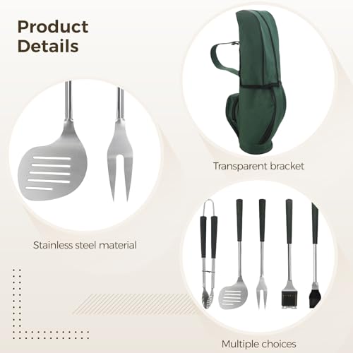 8 Pcs Golf BBQ Grilling Gifts Set, Stainless Steel Grill Accessories Tools Utensils Kit with PP Handle, Includes Spatula, Fork, Brush, Clip, Oil Brush, 2 Seasoning Cans, Storage Bag - Thumbnail 3