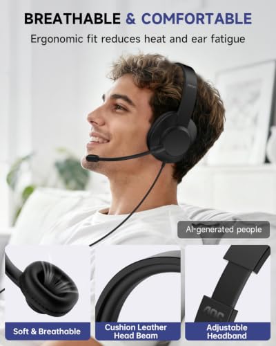 Image of AOC USB Headset with Microphone for PC, Over-Ear Wired Headphones with Mic, Noise-Cancelling Boom, 40mm Audio Drivers, USB-A /C Compatibility for Office, Call Centers & Online Meetings (Black)