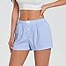 Y2k Plaid Shorts Baggy Boxer Shorts for Women Elastic Waist Casual Lounge Bottom Gingham Pajama Shorts Sleepwear (Light Blue #I7E, L)