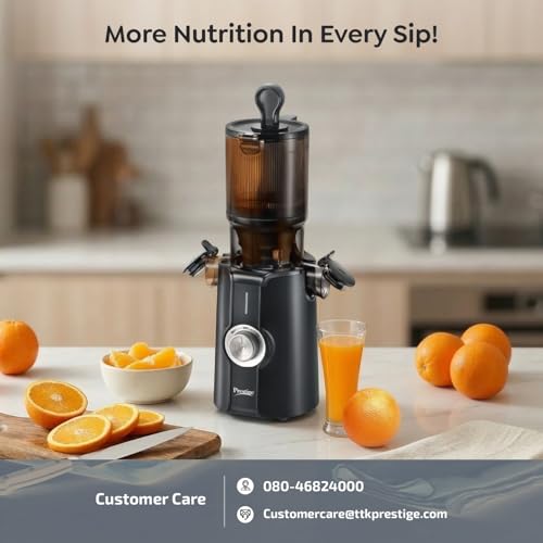 Image of Prestige Natura 200W Cold Press Slow Juicer | 105mm Wide Chute | Interlocking Safety | Reverse Function | Juice and Pulp Collectors | Quiet Operation | Easy to Clean | Black | 2 Year Warranty