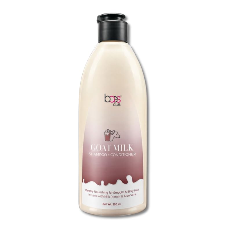 Baes Club’s Goat Milk 2-in-1 Shampoo + Conditioner – Goat Milk & Hydrolyzed Milk Protein Hair Cleanser for Soft, Smooth & Voluminous Hair (250 ml)