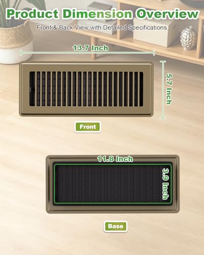 Image of 4x12 Floor Register, Brown, Adjustable Airflow for Home Floor Vents-2 Pack