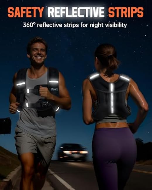 Renoj Weighted Vest for Women Men:10lb/12lb/16lb Weight Training Vest for Workout, Running, Walking, Exercise, Fitness, Weight Loss, Weight Lifting - With Reflective Strips and Storage Pocket