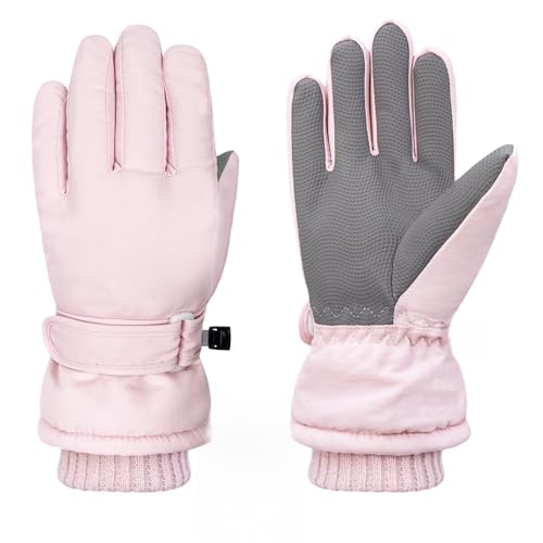 Beurlike Kids Winter Gloves Warm Fleece Ski Snow Waterproof Windproof Cold Weather Snowboard Sport Mitten Gloves for Boys Girls(PinkM)