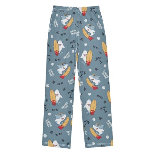 Shark Summer Time Boys Long Pants Soft Trousers Elastic Waist Kids Lounge Bottoms with Pockets S-XL