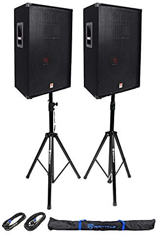 Rockville RSG-15 15' 3-Way Passive DJ PA Speaker Pair Bundle with Stands