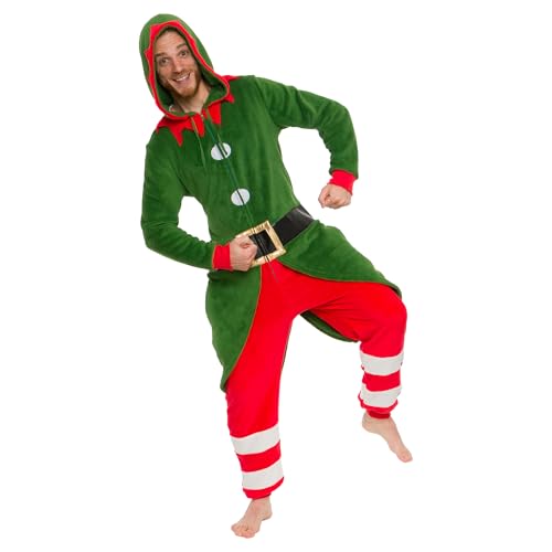 Funziez! Christmas Adult Onesie - Santa, Snowman, Elf Costume - Holiday One Piece Cosplay Suit for Adults, Women and Men Stocking Gift