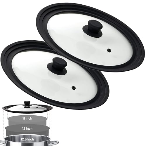 Bezrat Universal Lid for Pans and Pots – Tempered Glass with Silicone Trim Cover (11,12,12.5" - 2 Pack)