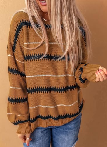 Image of Dokotoo Womens Color Block Sweaters Long Sleeve Pullover Knit Tops