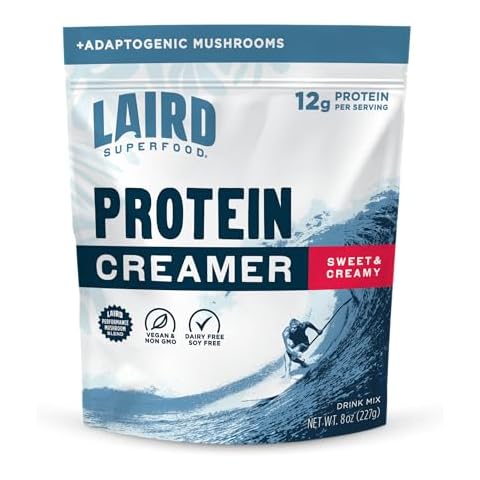 Laird Superfood Non-Dairy Protein Creamer, Sweet & Creamy + Adaptogens, Superfood Creamer with Functional Mushrooms, 12g Protein Per Serving, 8oz Bag Cover