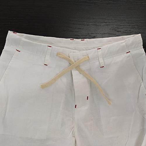 Men's Casual Linen Straight Fit Beach Linen Capri Pants with Drawstring (White,XXL) - Image 4