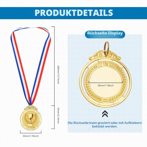 6 Stück Medaillen Kinder, Goldmedaillen Metall, Pokale Medaillen Medaillen Fußball Gewinner Medaillen für Schule, Fußball, Medaillen Kindergeburtstag, Sport, Kinder