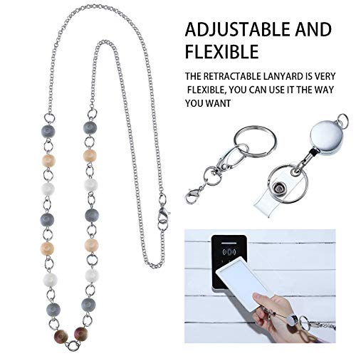 Hicarer 3 Pieces Id Badge Lanyard Necklace With Id Holder Clip Stainless Steel Beaded Chain Retractable Badge Reel Valentine Present (Chic Style) #TOP4