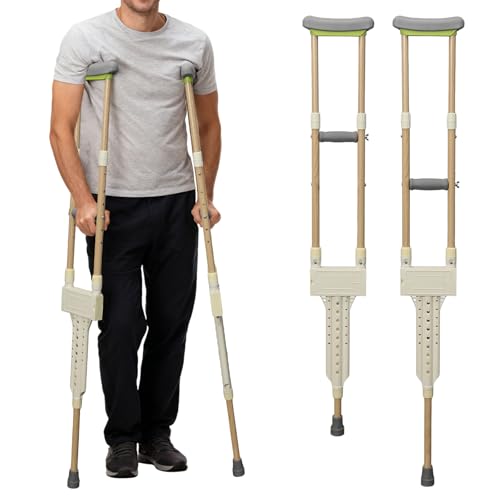 Aluminum Crutches for Adults, Pair of Lightweight, Height Adjustable Crutch (Fits 5'0" - 5'10"), Universal Crutches for Kids, Women, Includes Padded Underarm Cushions, Rubber Tips, 300 lbs Capacity