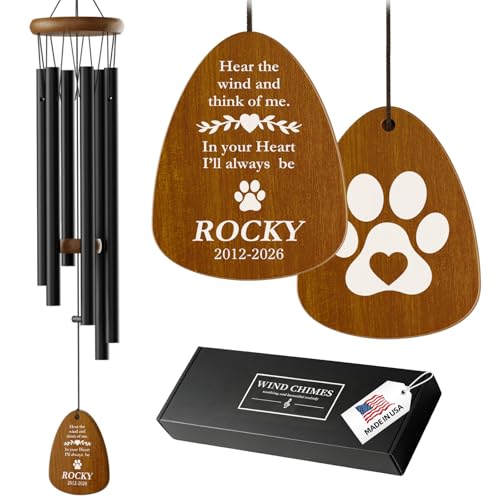 Bemaystar Personalized Dog Memorial Gifts for Loss of Dog 28 Pet Memorial Wind Chimes for Dogs Cats Custom Pet Sympathy Gift Dog Remembrance Gift Outdoor Wind Chime for Garden Patio