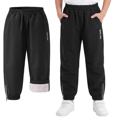Baogaier Pantalones de Senderismo con Forro de Malla Transpirable para niños, Pantalón Impermeables Ligeros para Trekking y Actividades al Aire Libre en Primavera y otoño Ropa, 12-13 años, Negro
