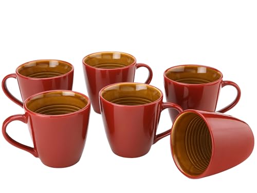Image of Bodhi House Handcrafted Ceramic Coffee Mug Set of 6 Pieces (350 Ml), Stoneware Tea Cup, Microwave Safe Large Milk Mug, Glossy Finish, Ideal for Daily use, Casual Gatherings and Gifting, Burgundy