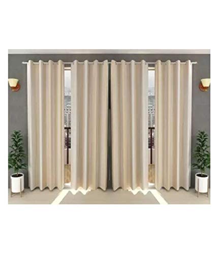 Image of Parda Sansar Polyresin Solid Long Door Curtain, 9 Feet, Cream, Pack of 4 | Blackout