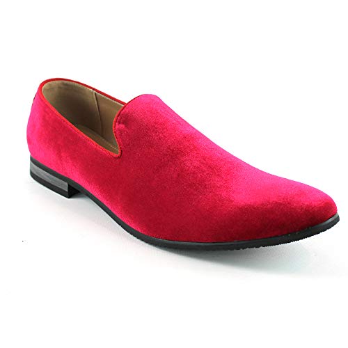AZAR MAN Men's Velvet Slip On Loafer Dress Shoes Tudors (12 U.S (D) M, Bright Red Plain)