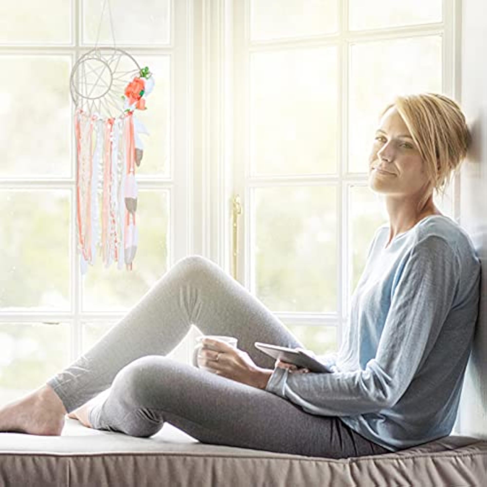 Handmade Boho Flower Macrame Dream Catcher Wall Hanging Decor