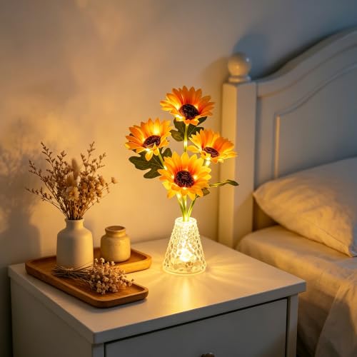 Image of Sunflower Lamp Gifts for Women Cordless Flower Night for Home Decor Wedding | suitable for covered outdoor spaces like covered patio, balcony, cafe, store,wedding tent for ambient decor.