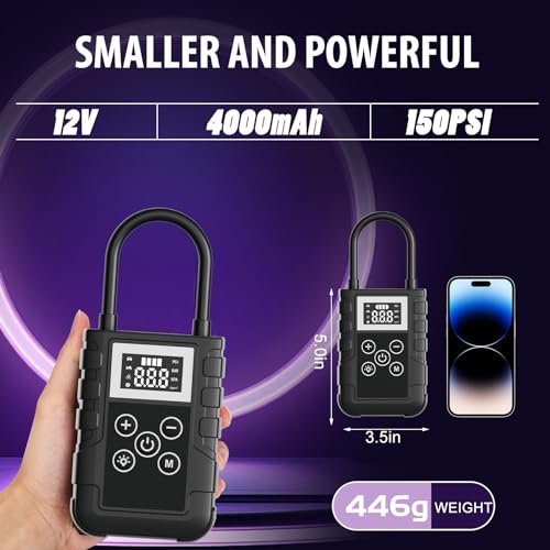 Mini Compressore D'Aria Portatile Auto, YOYOPOW Pompa Elettrica 150PSI per Bicicletta, Gonfia Elettrico per Palloncini con Schermo LCD Digitale e Torcia LED per Vetture/Bici/Moto/Scooter/Pallone - Immagine 5